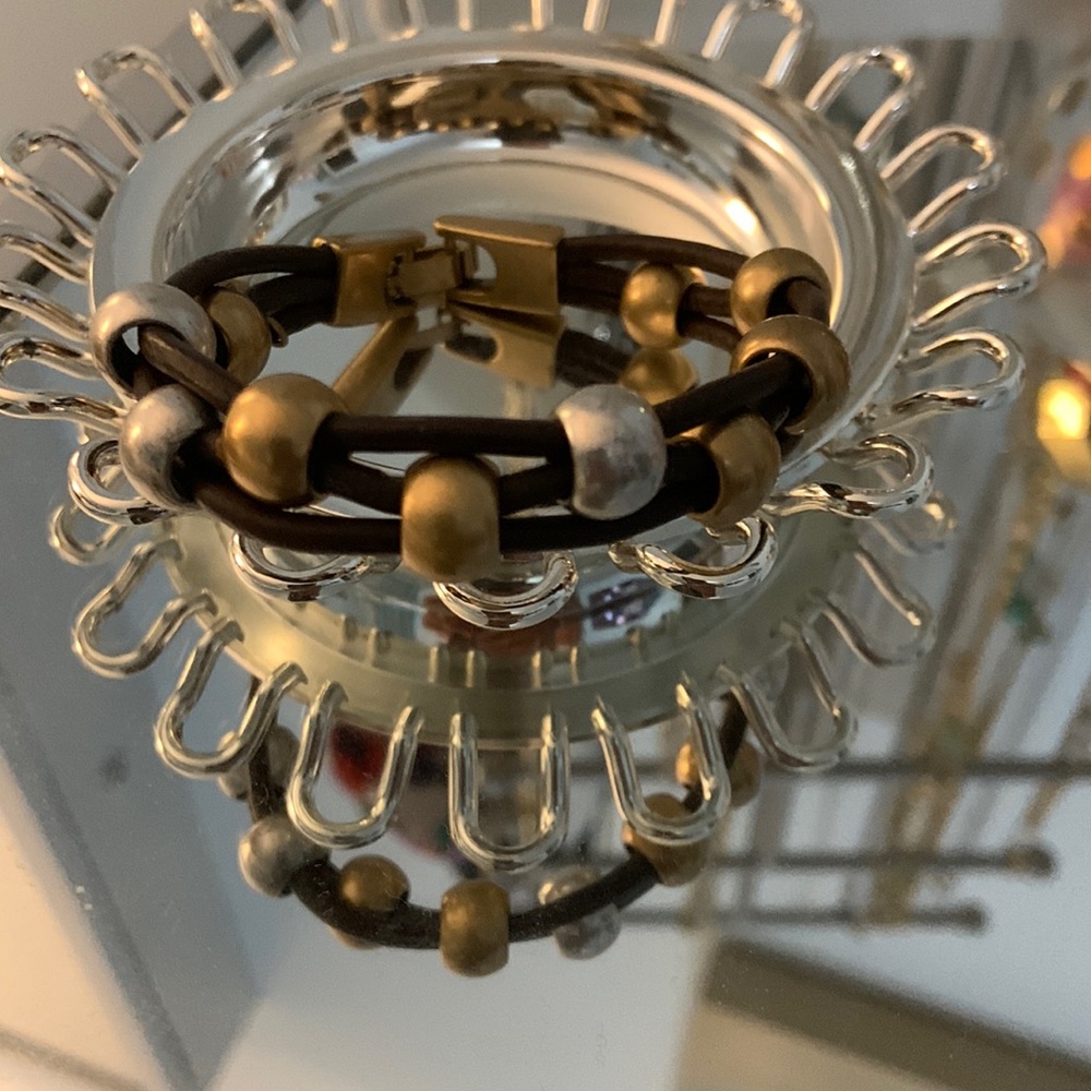 Lucky Brand leather bracelet with silver and gold accents